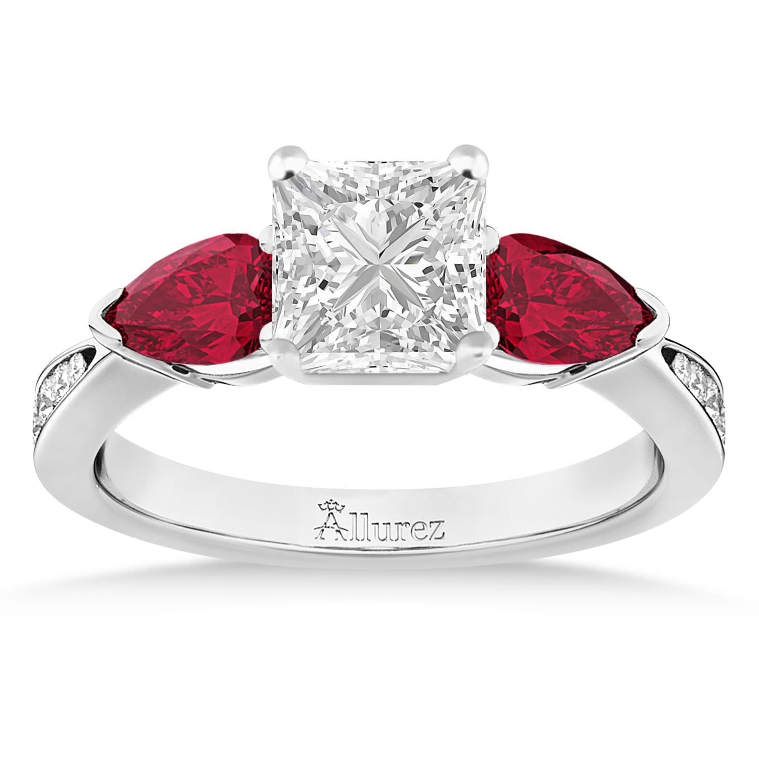 Princess Diamond & Pear Ruby Gemstone Engagement Ring 18k White Gold (1.29ct)