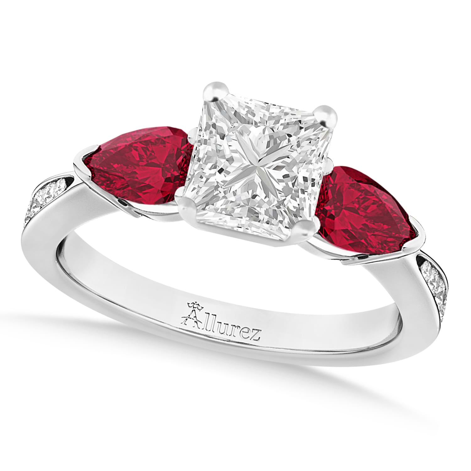 Princess Diamond & Pear Ruby Gemstone Engagement Ring Platinum (1.29ct)