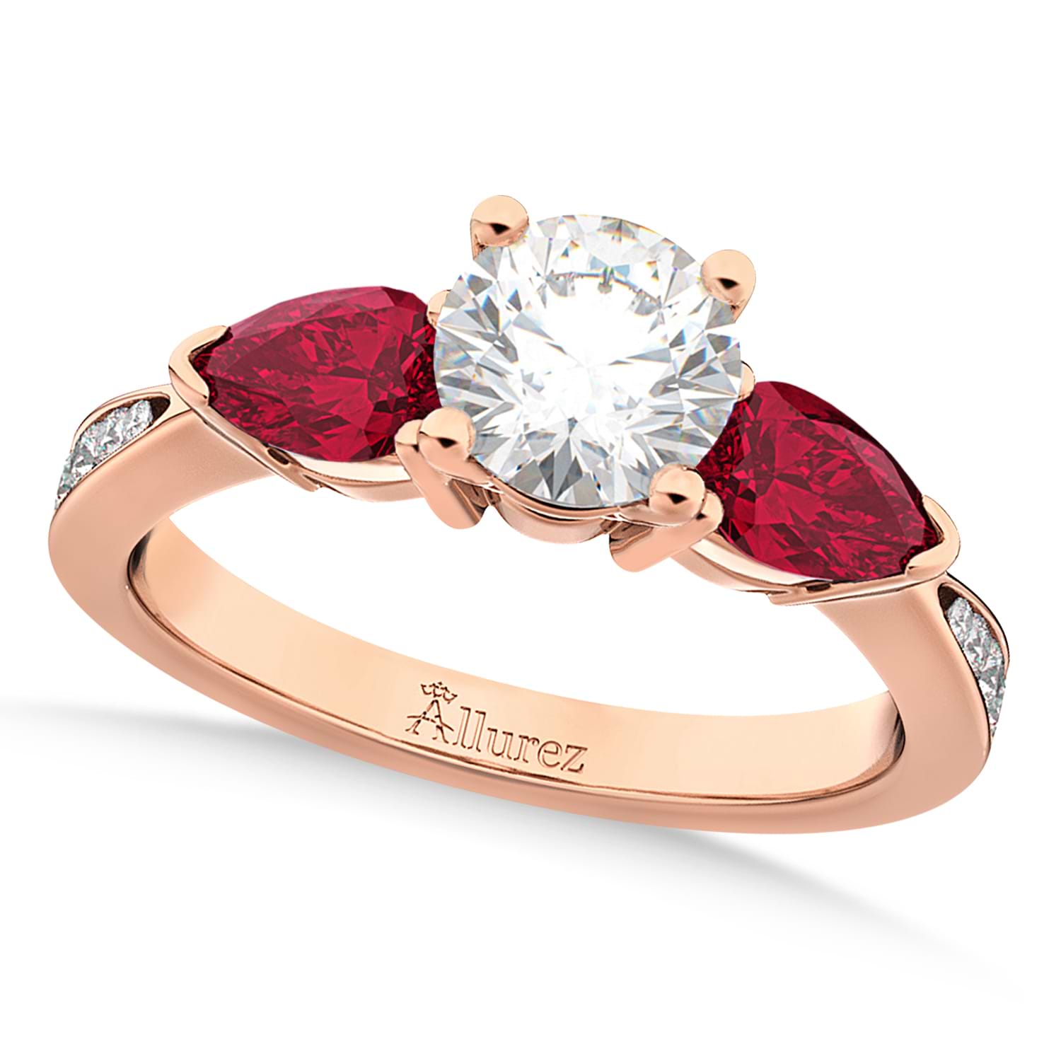 Round Diamond & Pear Ruby Gemstone Engagement Ring 18k Rose Gold (1.29ct)