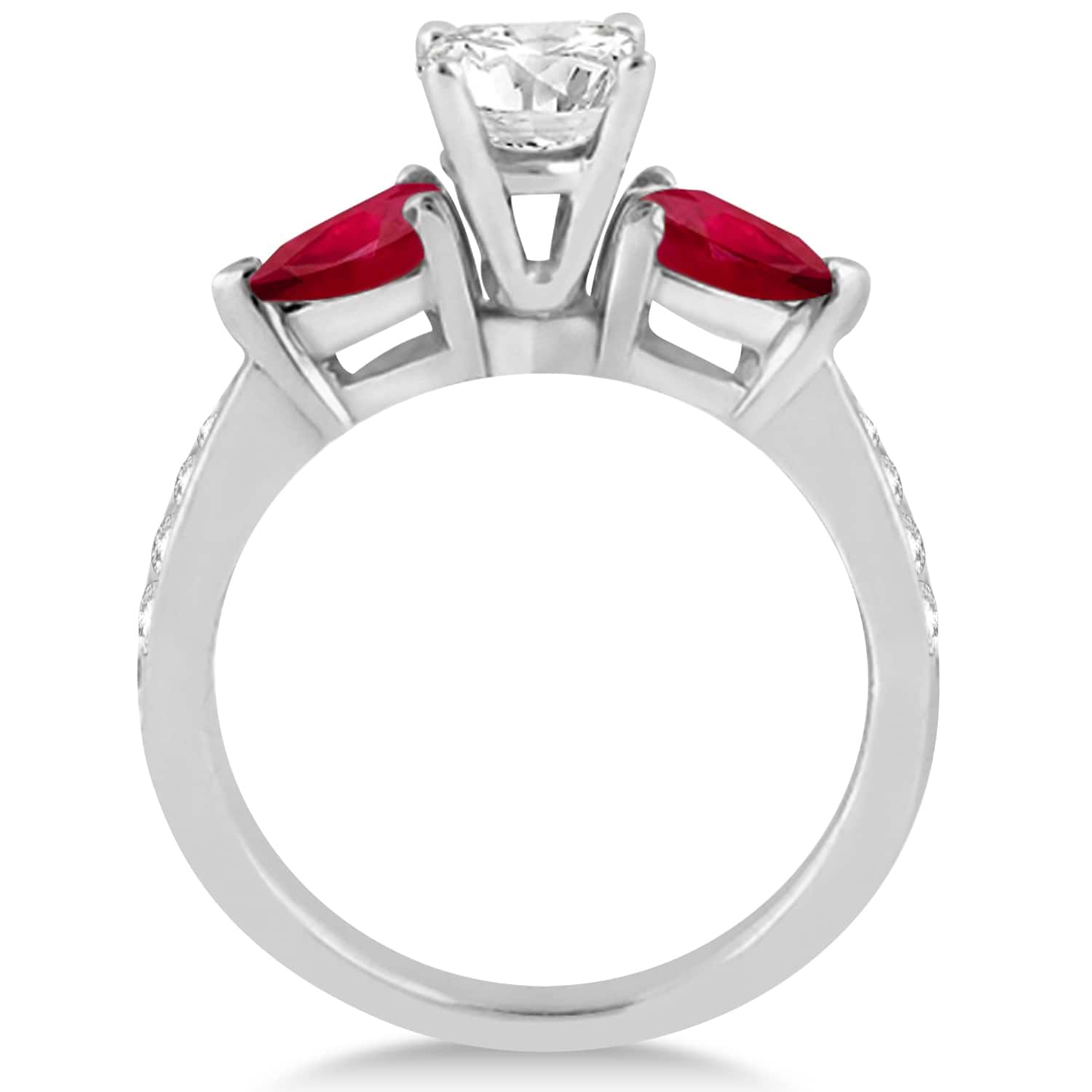 Round Diamond & Pear Ruby Gemstone Engagement Ring 18k White Gold (1.29ct)