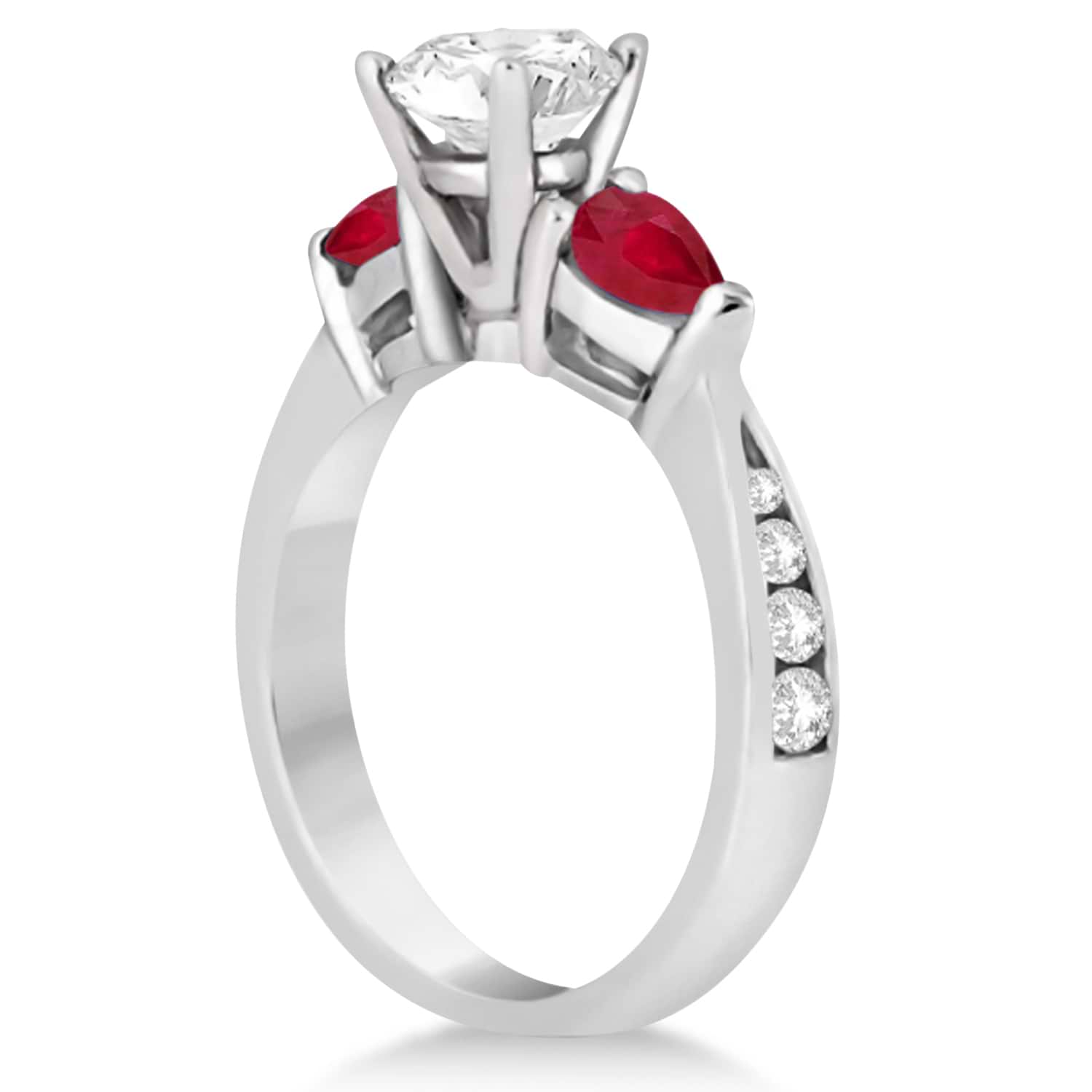 Round Diamond & Pear Ruby Gemstone Engagement Ring Palladium (1.29ct)