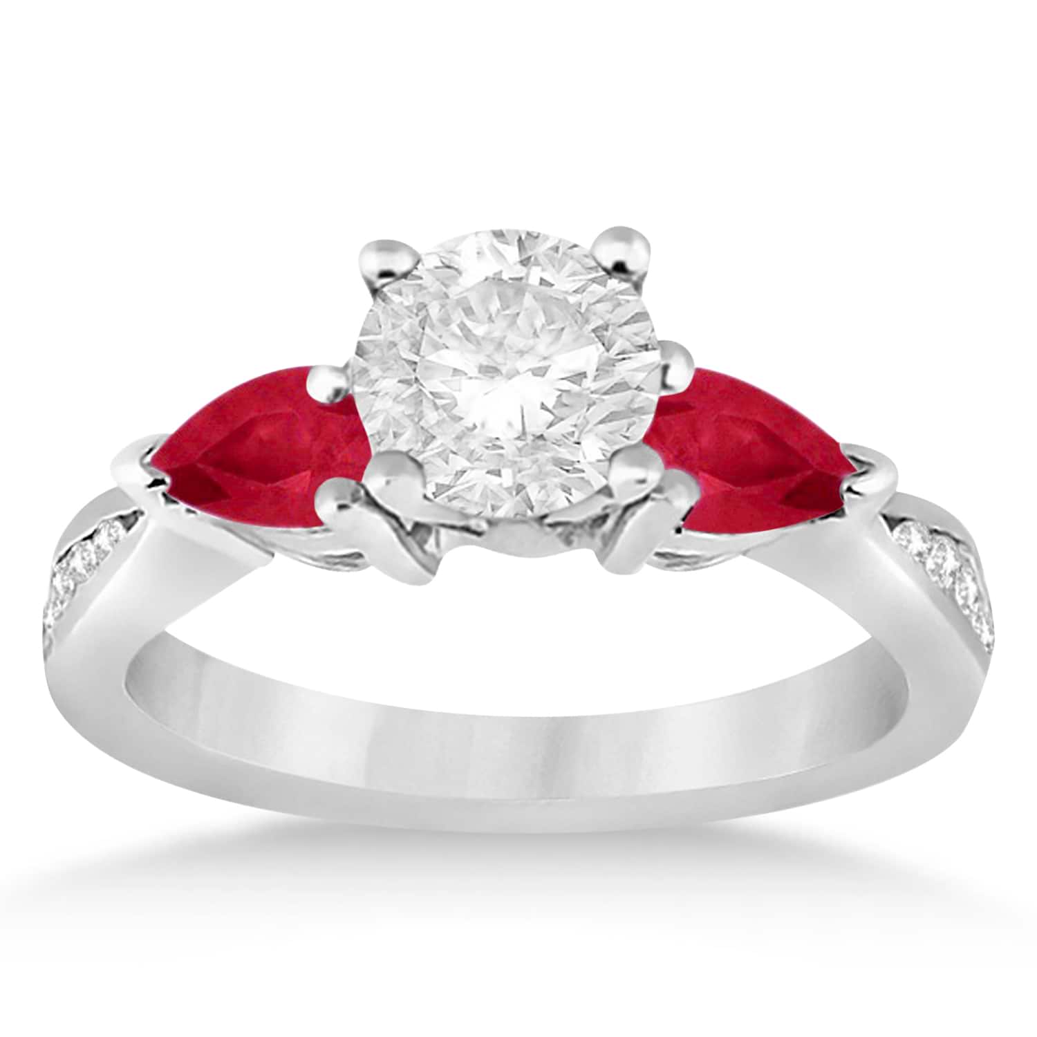 Round Diamond & Pear Ruby Gemstone Engagement Ring 14k White Gold (1.79ct)
