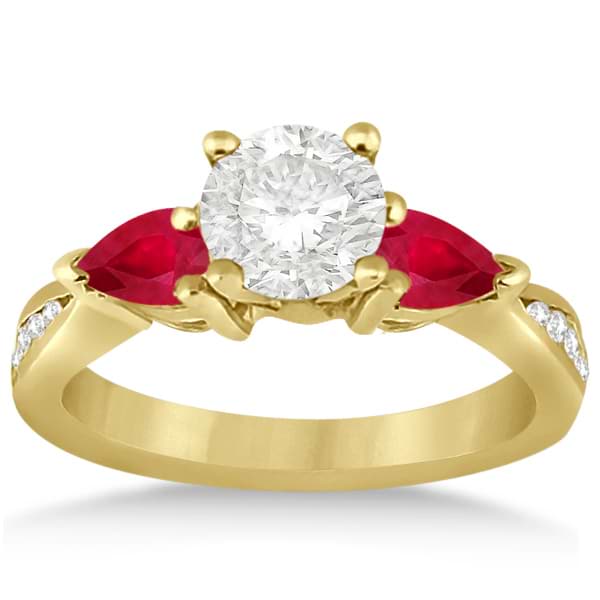 Diamond & Pear Ruby Gemstone Engagement Ring 14k Yellow Gold (0.79ct)