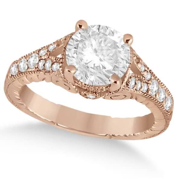 Antique Art Deco Round Diamond Engagement Ring 14k Rose Gold 1.03ct