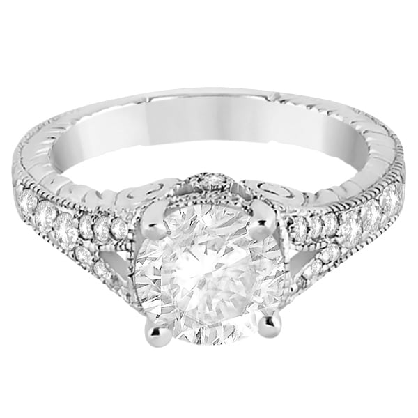 Antique Art Deco Round Diamond Engagement Ring 14k White Gold 1.03ct