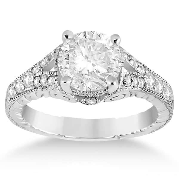 Antique Style Art Deco Diamond Engagement Ring 18k White Gold (0.33ct)