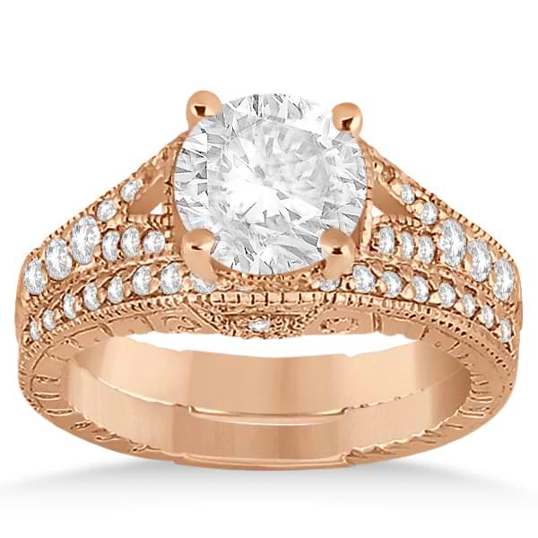 Antique Style Art Deco Diamond Bridal Set 18k Rose Gold (0.53ct)