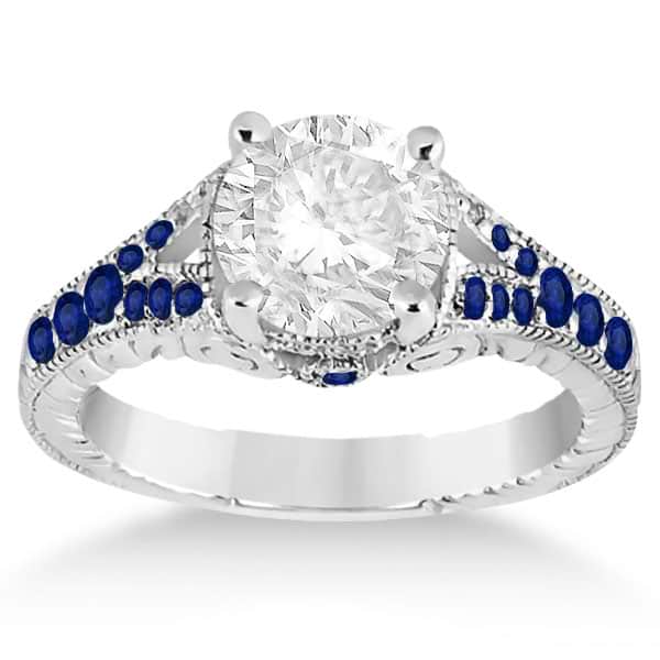 Antique Style Art Deco Blue Sapphire Engagement Ring Platinum (0.33ct)