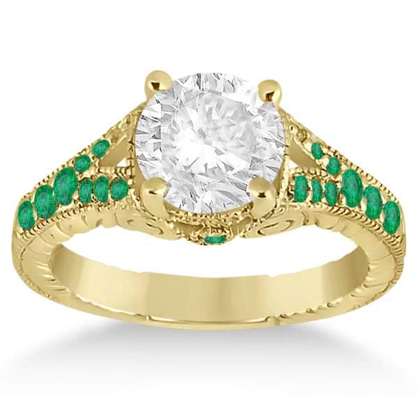 Antique Style Art Deco Emerald Engagement Ring 14k Yellow Gold (0.33ct)