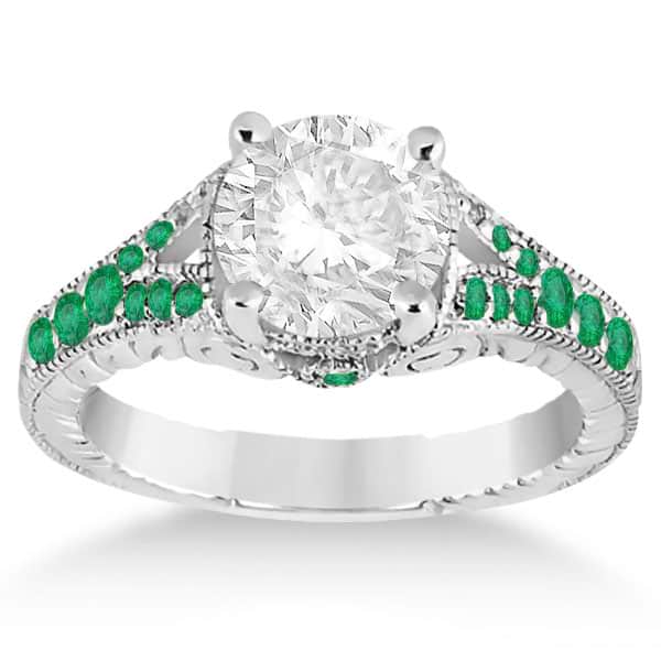 Antique Style Art Deco Emerald Engagement Ring Platinum (0.33ct)