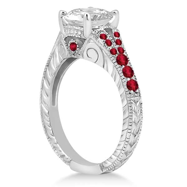 Antique Style Art Deco Ruby Engagement Ring 14k White Gold (0.33ct)