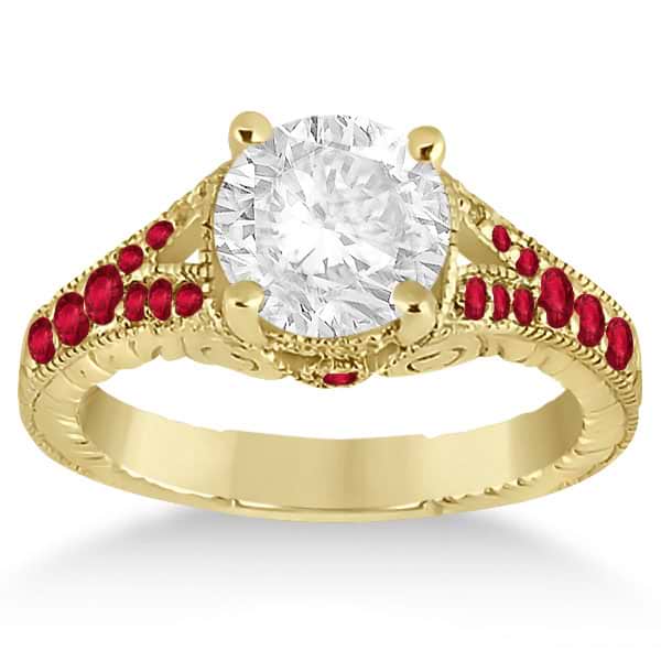 Antique Style Art Deco Ruby Engagement Ring 14k Yellow Gold (0.33ct)