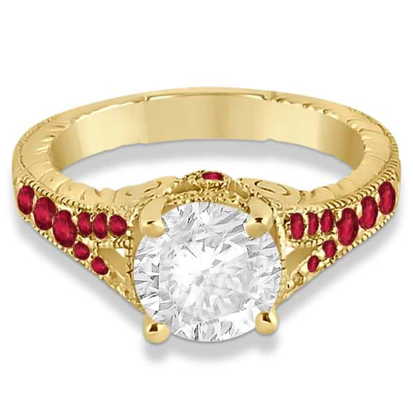 Antique Style Art Deco Ruby Engagement Ring 18k Yellow Gold (0.33ct)