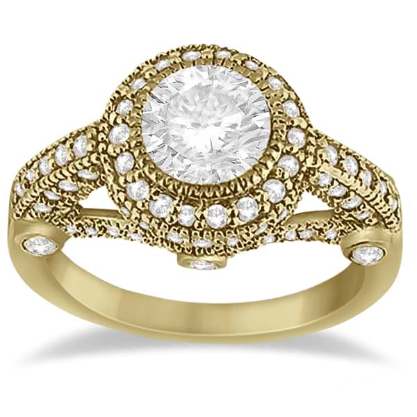 Vintage Diamond Halo Art Deco Engagement Ring 14k Yellow Gold (0.97ct)