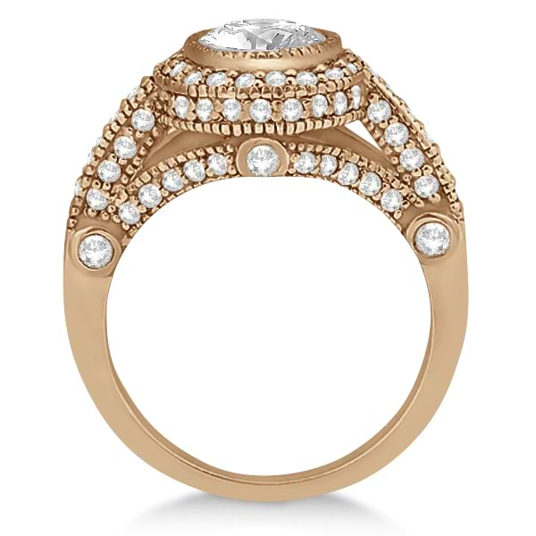 Vintage Diamond Halo Art Deco Engagement Ring 18k Rose Gold (0.97ct)