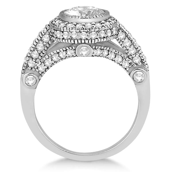 Vintage Diamond Halo Art Deco Engagement Ring Platinum (0.97ct)