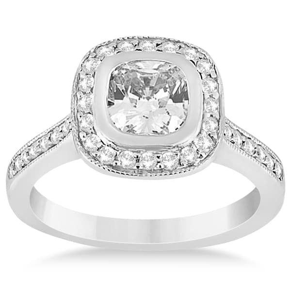 Cathedral Cushion Diamond Halo Engagement Ring 14K White Gold (0.43ct)