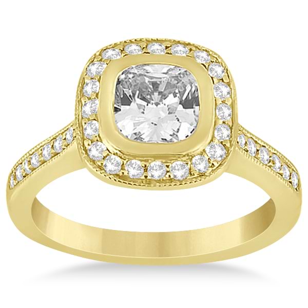 Cathedral Cushion Diamond Halo Design Engagement Ring 14K Yellow Gold (0.43ct)