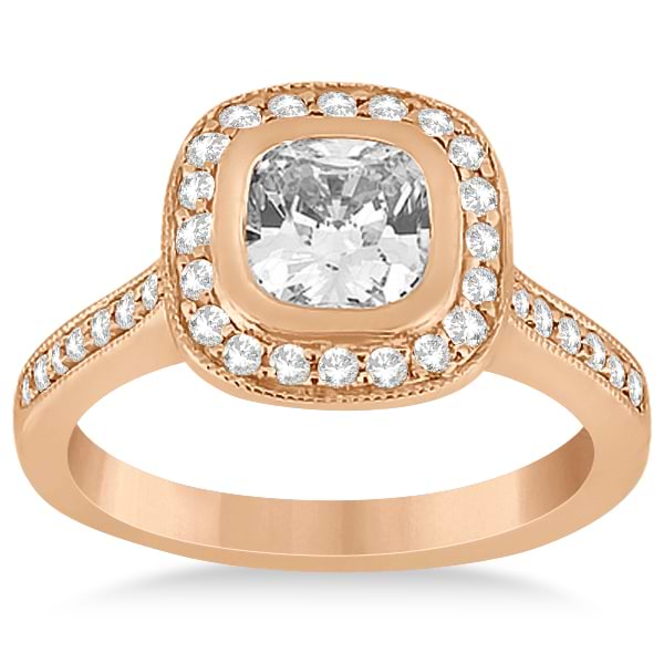 Cathedral Cushion Diamond Halo Engagement Ring 18K Rose Gold (0.43ct)