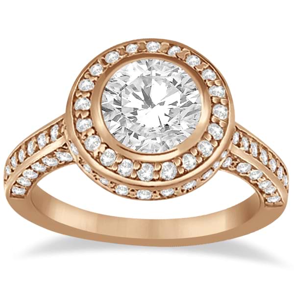 Diamond Pave Halo Engagement Ring Setting 14k Rose Gold (1.06ct)