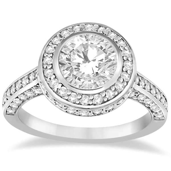 Diamond Pave Halo Engagement Ring Setting 14k White Gold (1.06ct)