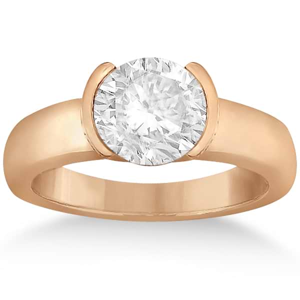 Half-Bezel Solitaire Engagement Ring Setting in 14k Rose Gold