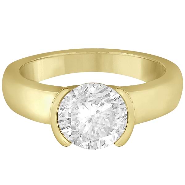 Half-Bezel Set Solitaire Engagement Ring in 14k Yellow Gold