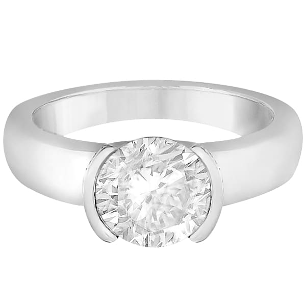 Half-Bezel Solitaire Engagement Ring Setting in 18k White Gold