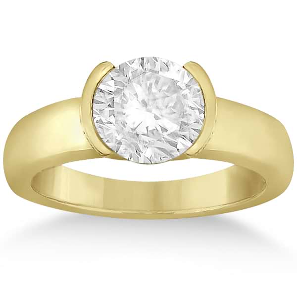 Half-Bezel Solitaire Engagement Ring Setting in 18k Yellow Gold