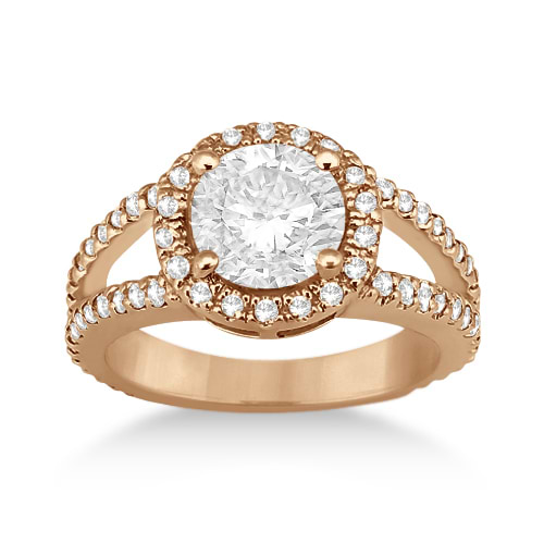 Split Shank Pave Halo Diamond Engagement Ring 14k Rose Gold (0.75ct)