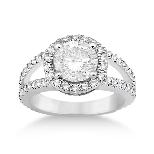 Split Shank Pave Halo Diamond Engagement Ring 14k White Gold (0.75ct)