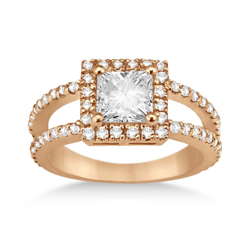 Princess Cut Halo Diamond Engagement Ring 14k Rose Gold (0.72ct)