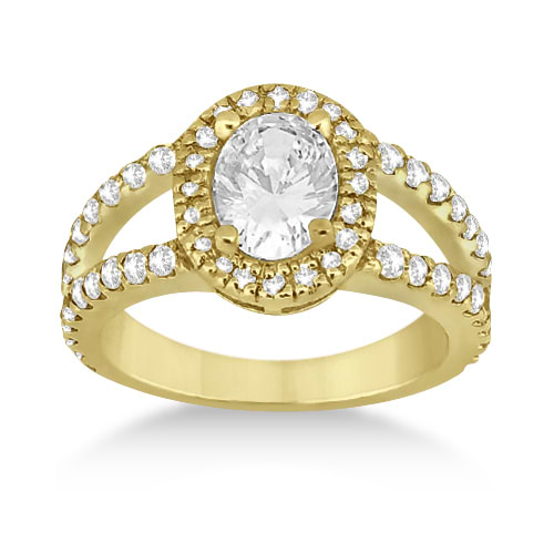 Split Shank Oval Halo Diamond Engagement Ring 14k Yellow Gold (0.90ct)