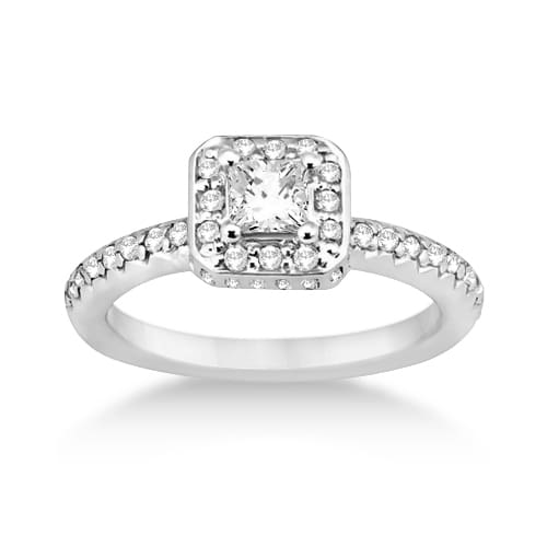 Princess Cut Halo Diamond Engagement Ring 18k White Gold (0.65ct)
