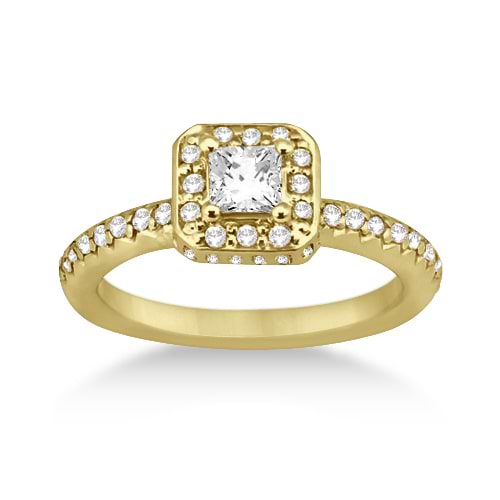 Princess Cut Halo Diamond Engagement Ring 18k Yellow Gold (0.65ct)