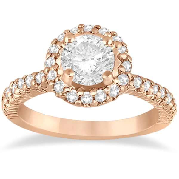 Round Diamond Halo Engagement Ring Setting 14k Rose Gold (0.75ct)