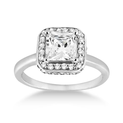 Princess Cut Halo Diamond Engagement Ring 14k White Gold (0.35ct)
