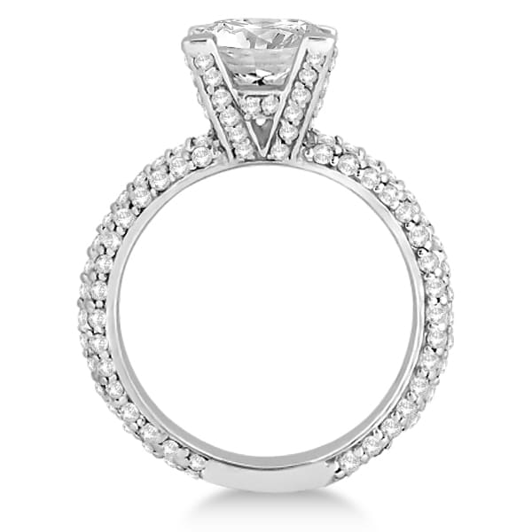 Eternity Pave Set Trio Diamond Engagement Ring 14K White Gold (0.88ct)