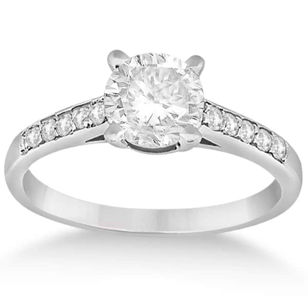 Round Solitaire Engagement Ring with Pave Diamonds in 14k White