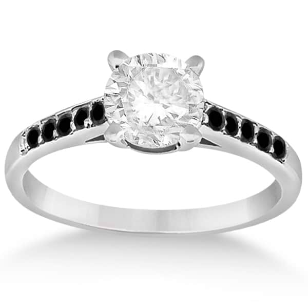 Cathedral Pave Black Diamond Engagement Ring 14k White Gold (0.20ct)