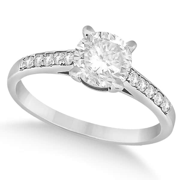 Cathedral Style Round Diamond Engagement Ring 14k White Gold (1.00ct)