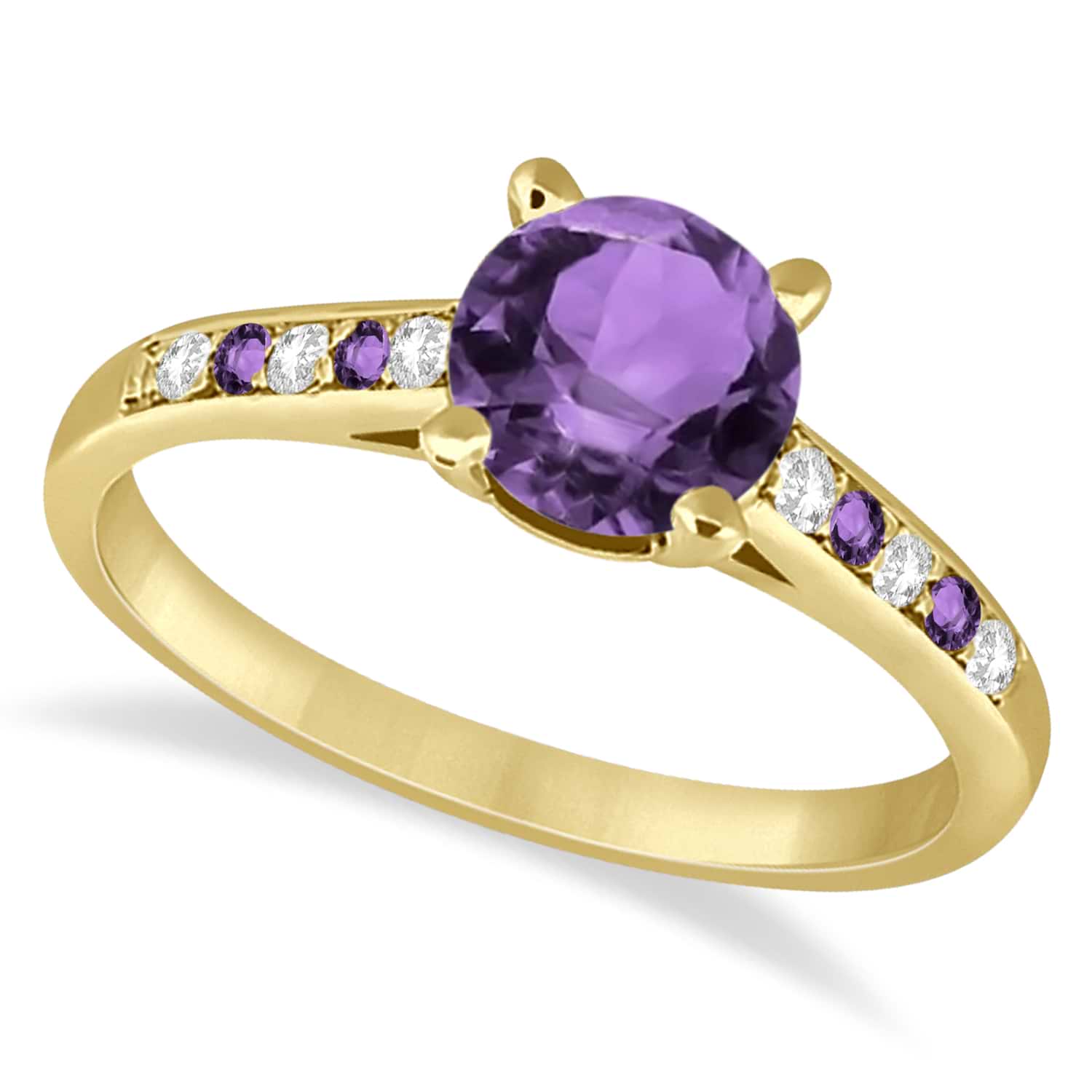 Cathedral Amethyst & Diamond Engagement Ring 18k Yellow Gold (1.20ct)