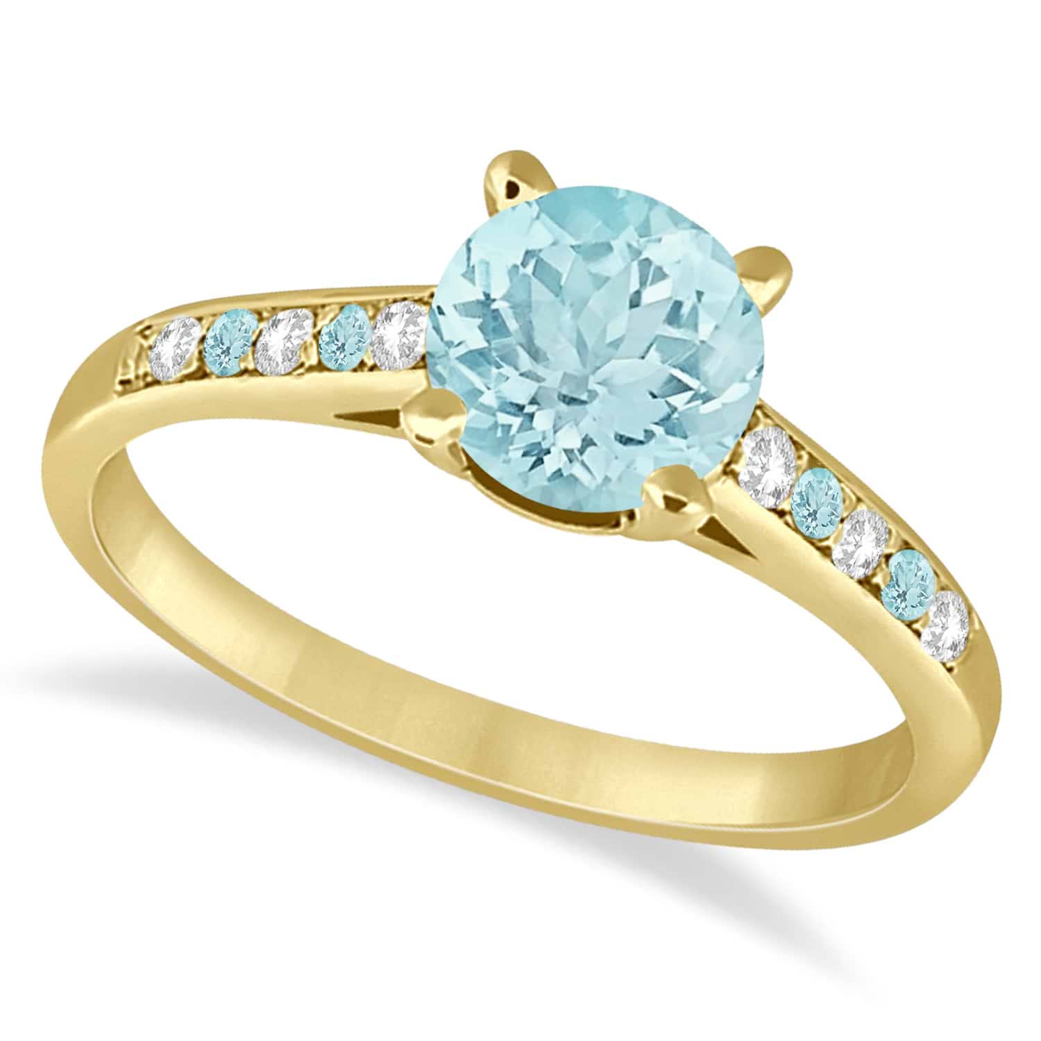 Cathedral Aquamarine & Diamond Engagement Ring 14k Yellow Gold (1.20ct)