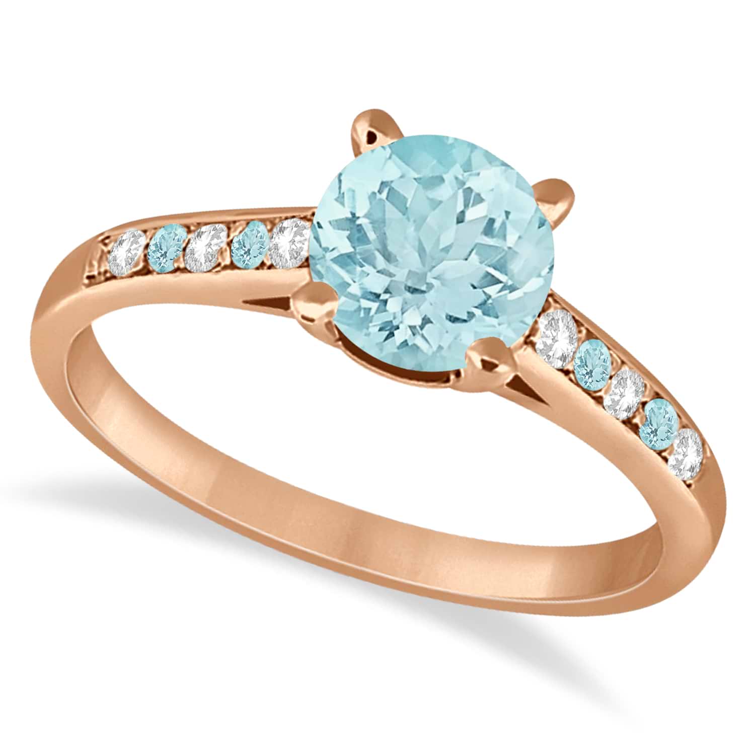 Cathedral Aquamarine & Diamond Engagement Ring 18k Rose Gold (1.20ct)