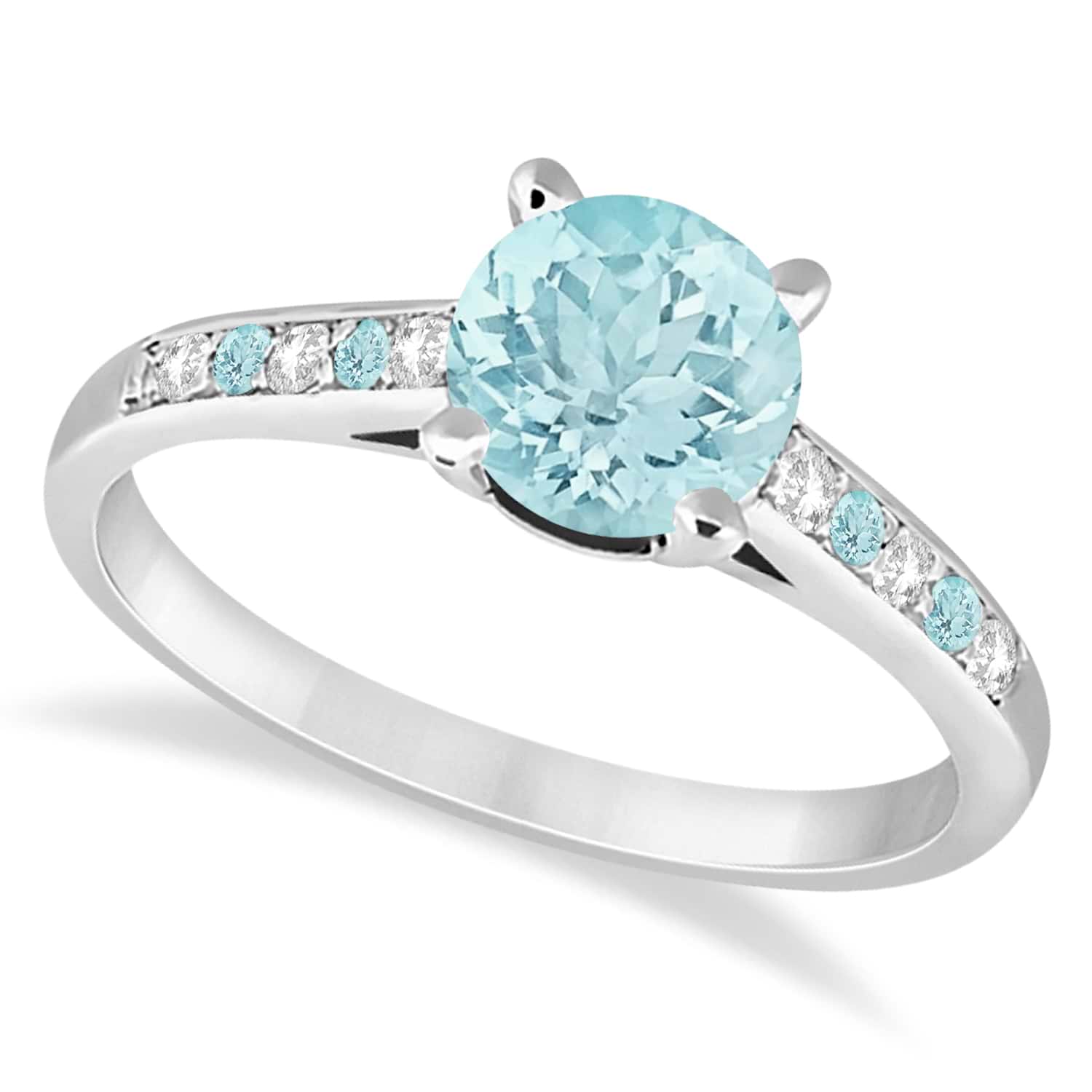 Cathedral Aquamarine & Diamond Engagement Ring 18k White Gold (1.20ct)