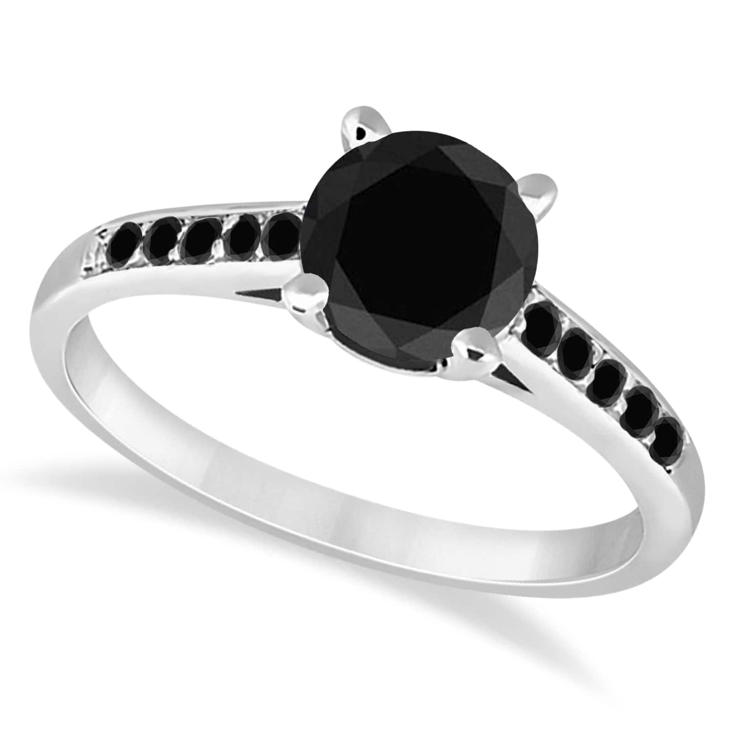 Cathedral Black Diamond Engagement Ring 14k White Gold (1.20ct)
