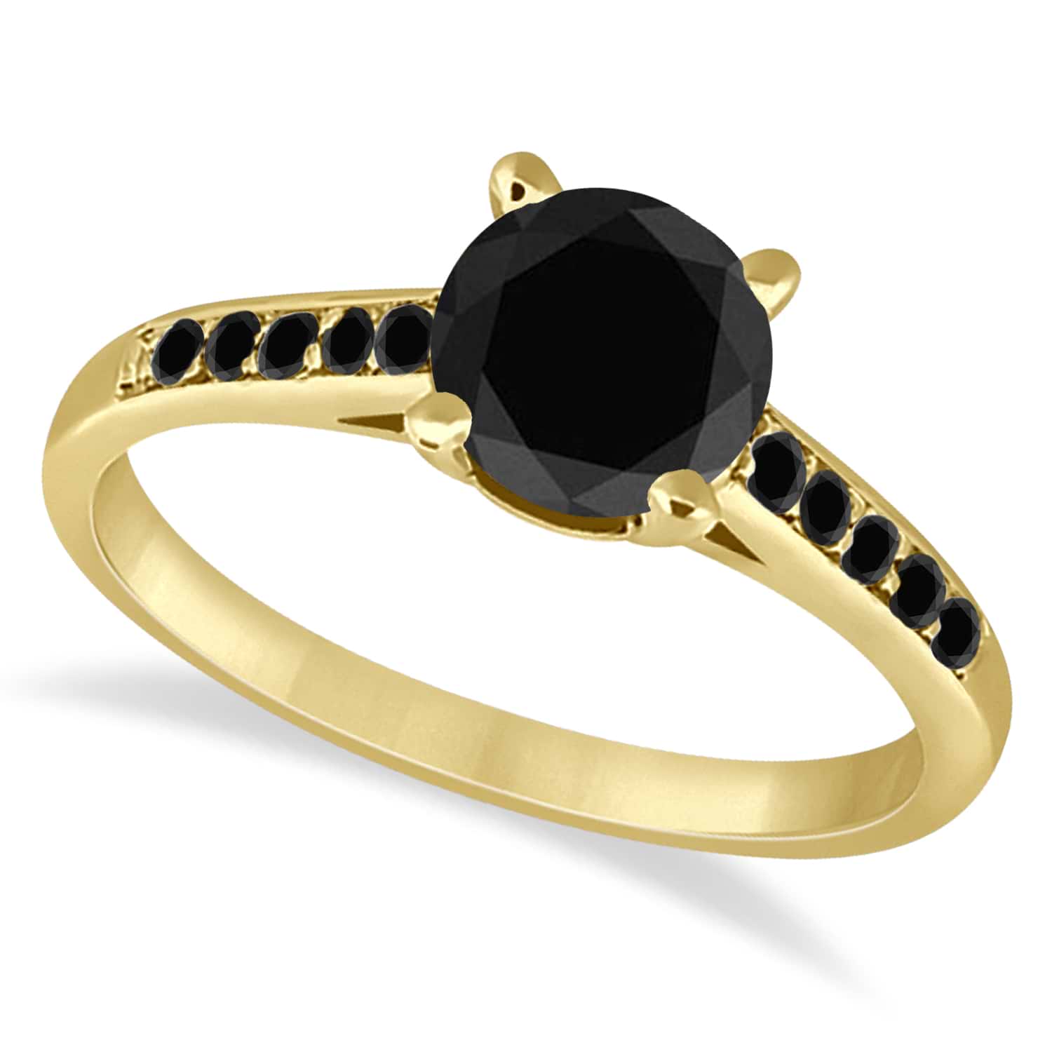 Cathedral Black Diamond Engagement Ring 14k Yellow Gold (1.20ct)