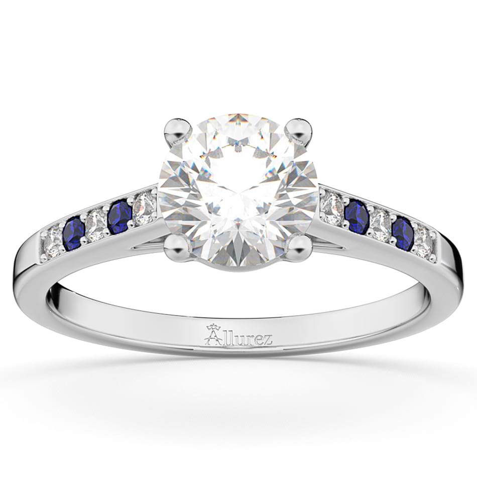 Cathedral Sapphire & Diamond Engagement Ring 18k White Gold (0.20ct)