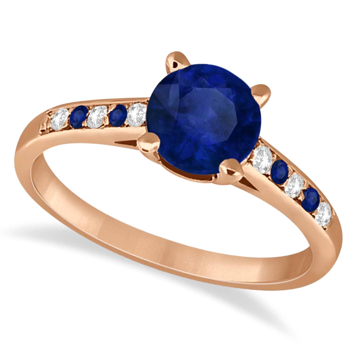 Cathedral Blue Sapphire & Diamond Engagement Ring 14k Rose Gold (1.20ct)