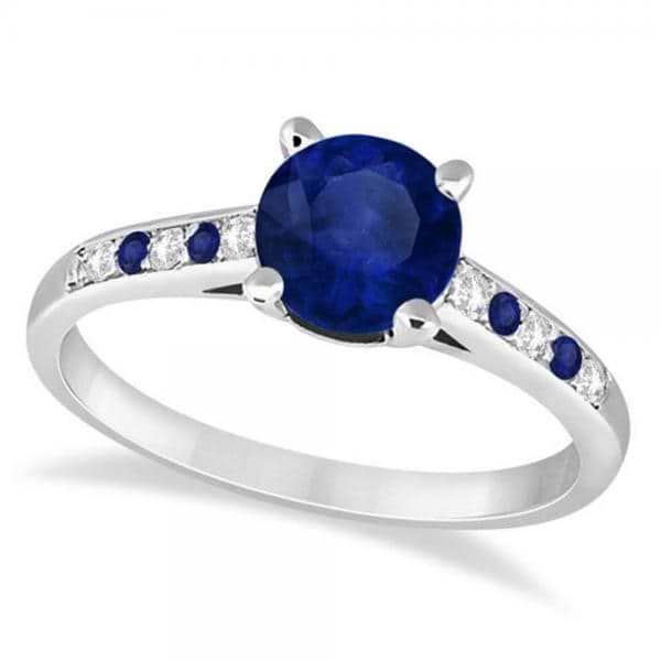 Cathedral Blue Sapphire & Diamond Engagement Ring Palladium (1.20ct)